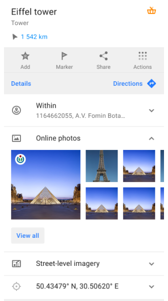 Online Photos context menu Android